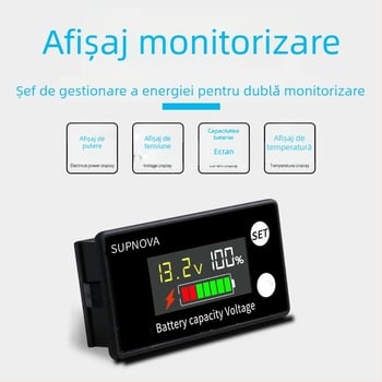 Voltmetru LCD pentru motociclete electrice, 8–100V, pentru baterii cu plumb-acid și litiu, afișaj digital