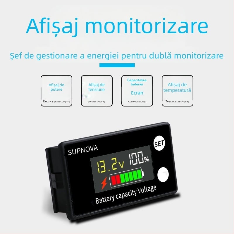 Voltmetru LCD pentru motociclete electrice, 8–100V, pentru baterii cu plumb-acid și litiu, afișaj digital