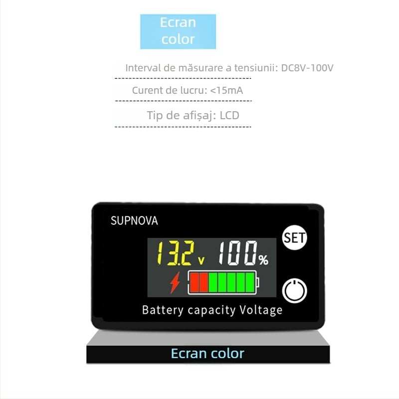 Voltmetru LCD pentru motociclete electrice, 8–100V, pentru baterii cu plumb-acid și litiu, afișaj digital