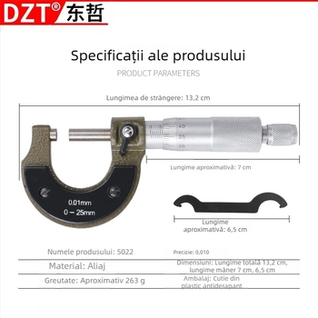 MFTOOLS Micrometru 0-25 mm, cardă de micrometru și calibru vernier