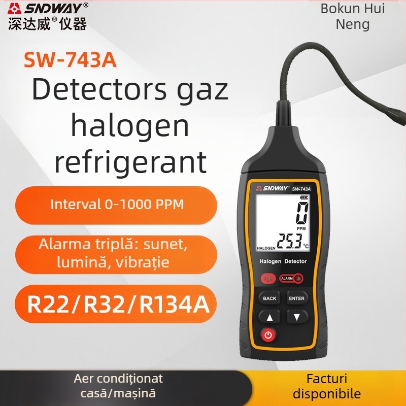 Detector de gaze halogenate SW-743A de la Deep Dawei pentru detectarea scurgerilor de refrigerant, alimentare 1.5V AAA×2