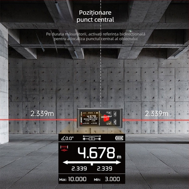 Distanțier laser bidirecțional cu riglă electronică infraroșu, rază 200 m, spate magnetic, baterie de litiu