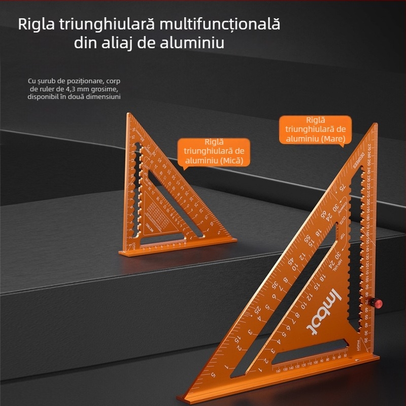 Imbot Riglă triunghiulară din aliaj de aluminiu pentru tâmplărie, 45° – Precizie înaltă, Multifuncțională, Grosime mărită