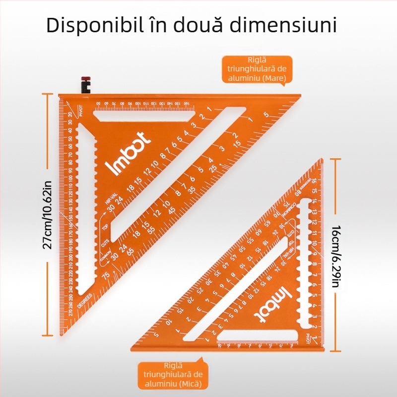 Imbot Riglă triunghiulară din aliaj de aluminiu pentru tâmplărie, 45° – Precizie înaltă, Multifuncțională, Grosime mărită