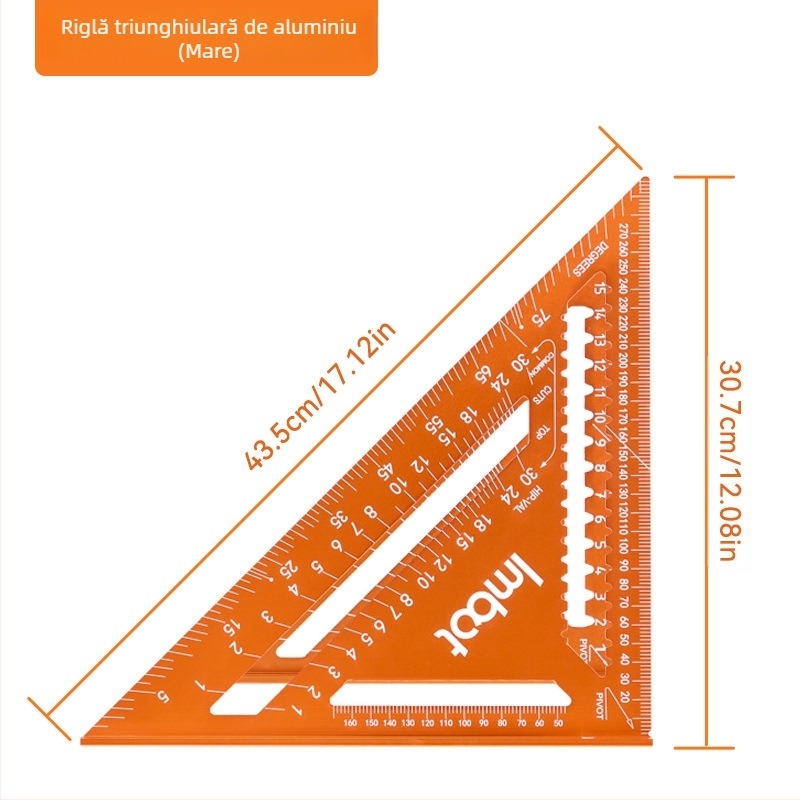 Imbot Riglă triunghiulară din aliaj de aluminiu pentru tâmplărie, 45° – Precizie înaltă, Multifuncțională, Grosime mărită