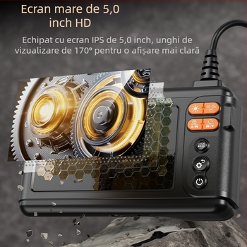Endoscop industrial cu lentile duale, diametru sondei 8,0 mm, lungime de lucru 5 m, IP67 rezistent la apă, iluminare LED, display HD IPS
