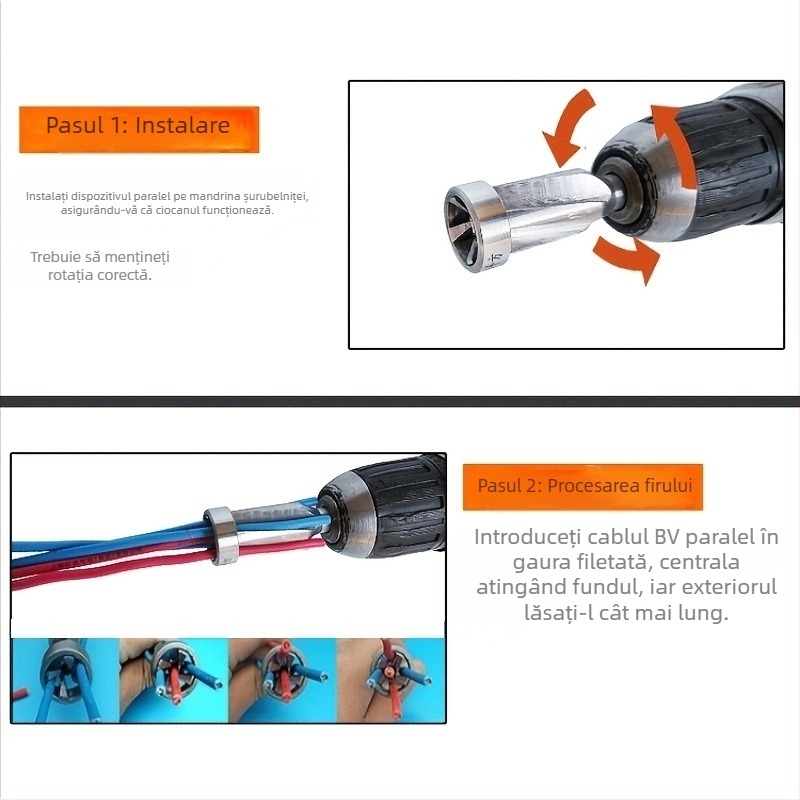 Conector terminal paralel pentru cablu — fără decojire, oțel dur, 220V, pentru fire de 5 conductori 4 mm², înfășurare rapidă