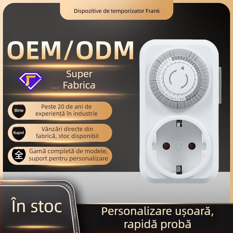 Priză timer mecanic în stil european, ciclu de 24 de ore, 16 A, 250 V, carcasă din PC ignifug