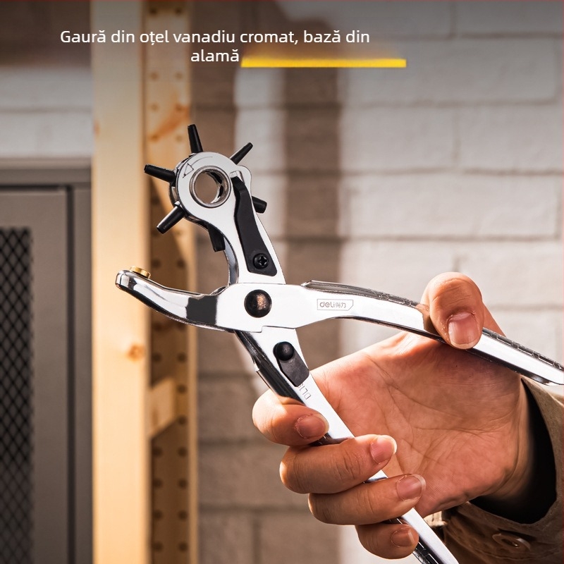 Deli Clește perforator pentru curele din piele – Model 1, oțel inoxidabil