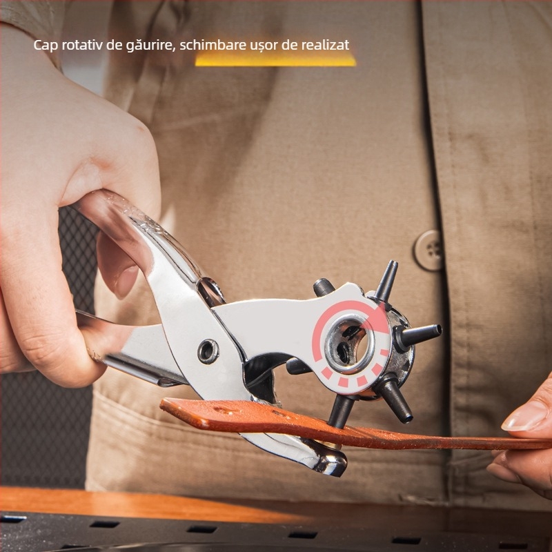 Deli Clește perforator pentru curele din piele – Model 1, oțel inoxidabil