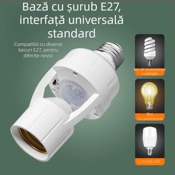 Suport pentru lampă cu senzor radar de mișcare, întrerupere automată, reglabil, bază E27, 220V/10A