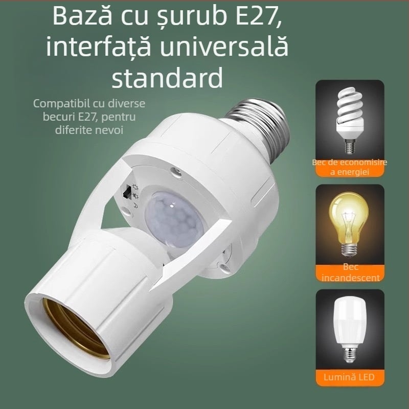 Suport pentru lampă cu senzor radar de mișcare, întrerupere automată, reglabil, bază E27, 220V/10A