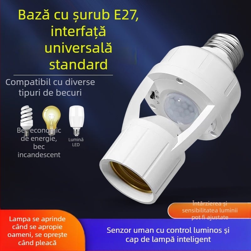 Suport pentru lampă cu senzor radar de mișcare, întrerupere automată, reglabil, bază E27, 220V/10A