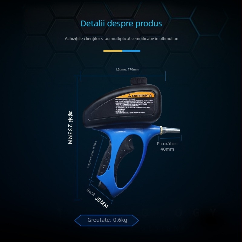 Pistol pneumatic de sablare cu Nisipo? pentru sticlă și gravură pe morminte, rezistent la coroziune, seria 1, clasificare 11, domeniu de aplicare 4