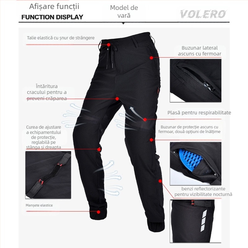 VOLERO pantaloni de ciclism protectivi pentru motocicletă: impermeabili, rezistenți la vânt, respirabili, talie înaltă, protecție silicon