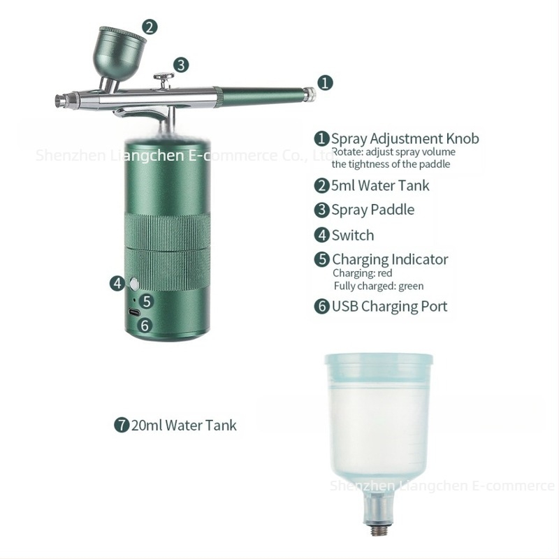 Foreverlily Pulverizator facial nano pentru hidratare — injecție cu oxigen, pulverizare rece, timp de ceață până la 10 s, 1 treaptă, finisaj vopsea metalică