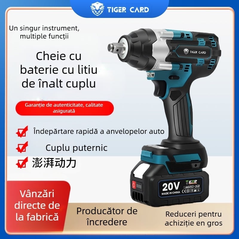 Șurubelniță cu impact electric, motor fără peri, cuplu 600 Nm, baterie litiu reîncărcabilă, tensiune AC monofazat / DC ≤50V, unealtă auto dură pentru reparații auto