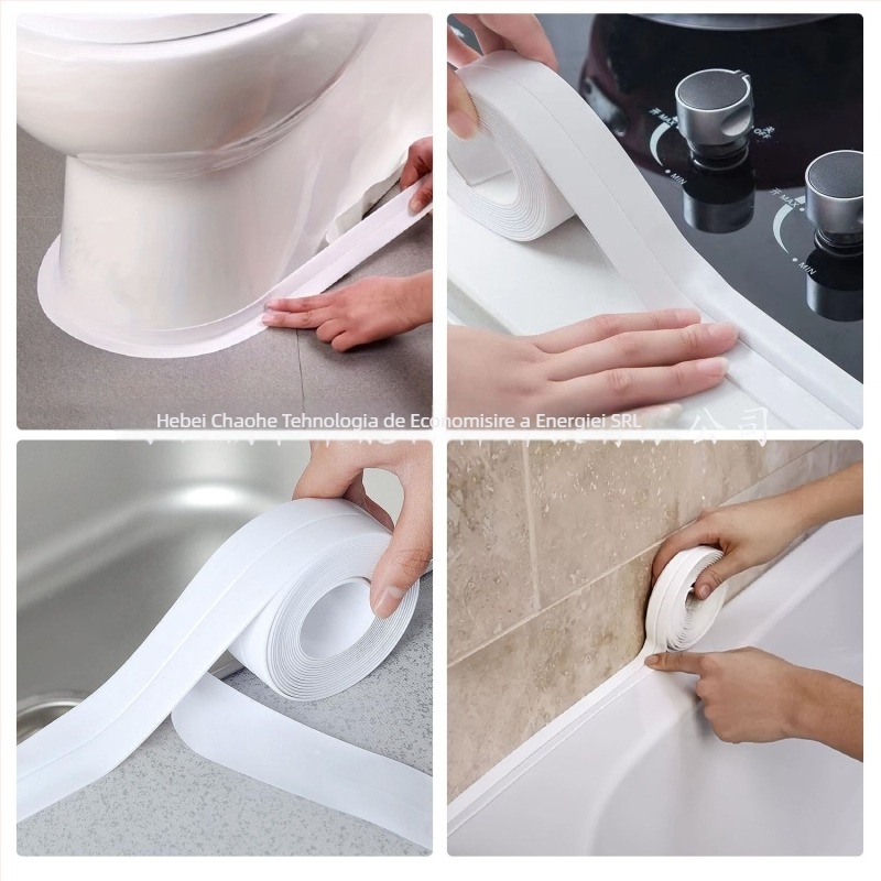 Bandă adezivă PVC pentru sigilarea rosturilor din bucătărie și baie, rezistentă la apă, mucegai, stil modern minimalist