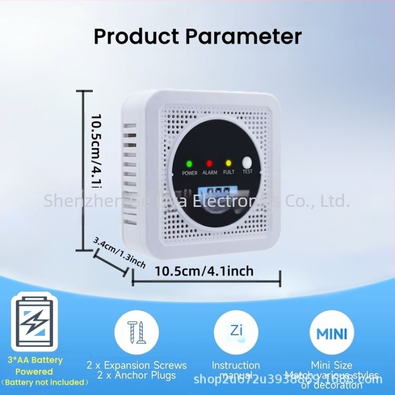 Detector combinat CO și fum, 360° detecție, cablat, montaj pe perete, acoperire de 30 m², alimentare 4,5V
