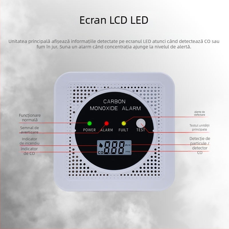 Detector de fum și monoxid de carbon, 2 în 1, JA-SC106, 4,5 V, wireless, montare pe perete, -10°C până la 55°C.