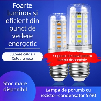 Lampă LED tip porumb E27, 5730 cipuri, 24–72 LED, 220V, 3000K, fascicul de 360°