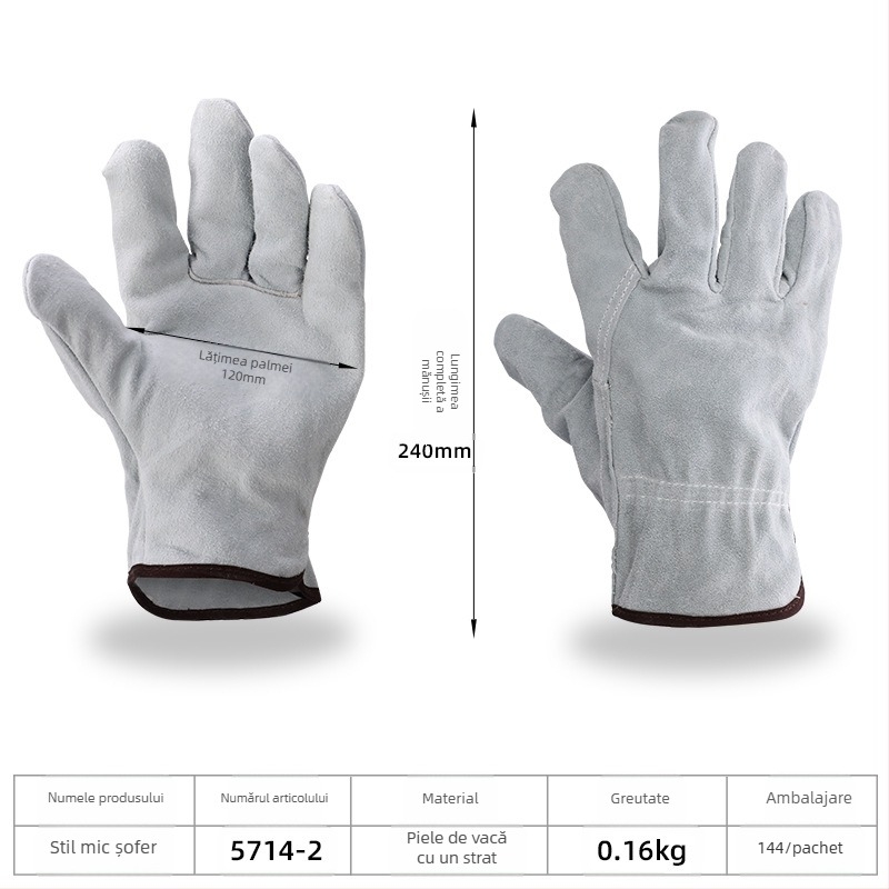 Mănuși de sudură din piele de vițel, dublu strat, piele completă, pentru tăiere și sudură, greutate 160–260 g, origine Linyi