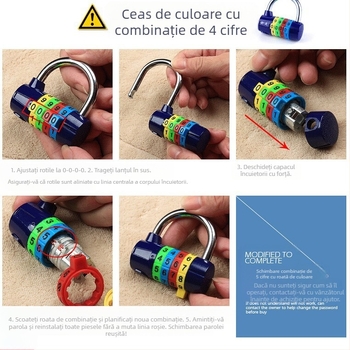 Lacăt cu combinație din aliaj de zinc, 4/5 cifre, model 206, pentru dulapuri și uși, grosimea tijă de blocare 7