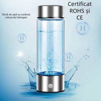 Sticlă portabilă cu generator de apă hidrogenată — sticlă borosilicat înaltă, stil simplu, încărcare încorporată, apă bogată în hidrogen