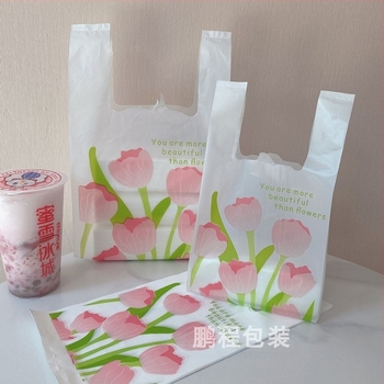 Geantă de ambalaj din material nețesut cu model tulipă, pentru cadouri, take-away și deserturi