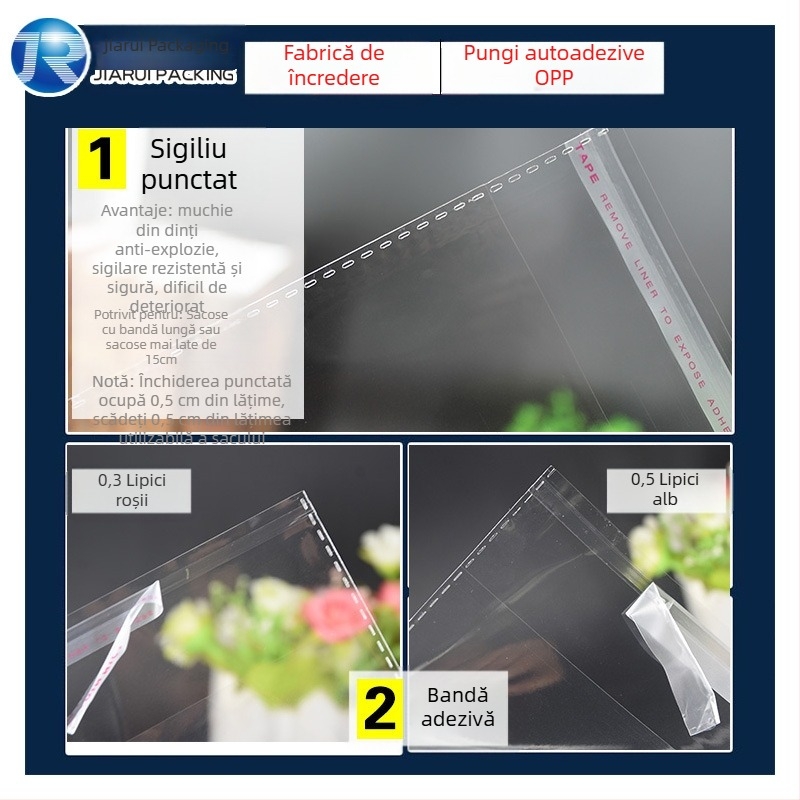 Pungă OPP transparentă pentru ambalare, autoadezivă, 100% material virgin, imprimare logo, ambalare internă, protecție împotriva prafului și umezelii