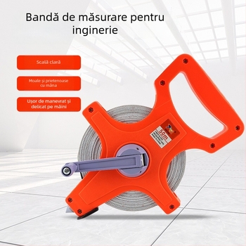 Bandă de măsurat din fibre, cadru din plastic portabil, acționare manuală, montaj pe podea din PVC-otel