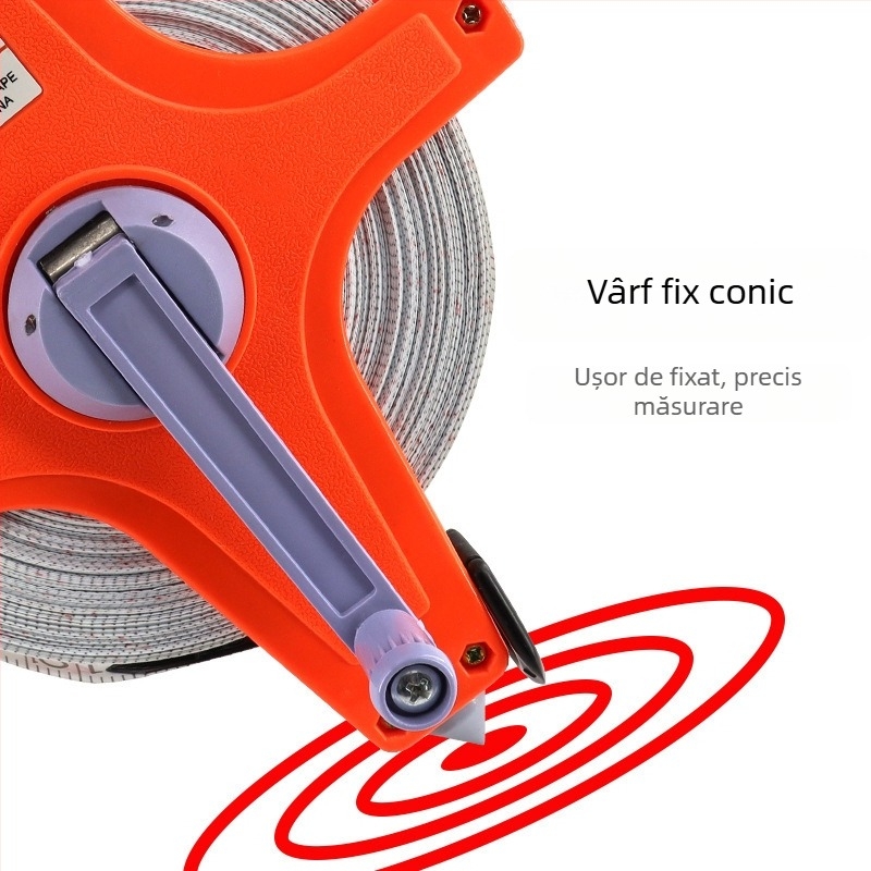 Bandă de măsurat din fibre, cadru din plastic portabil, acționare manuală, montaj pe podea din PVC-otel