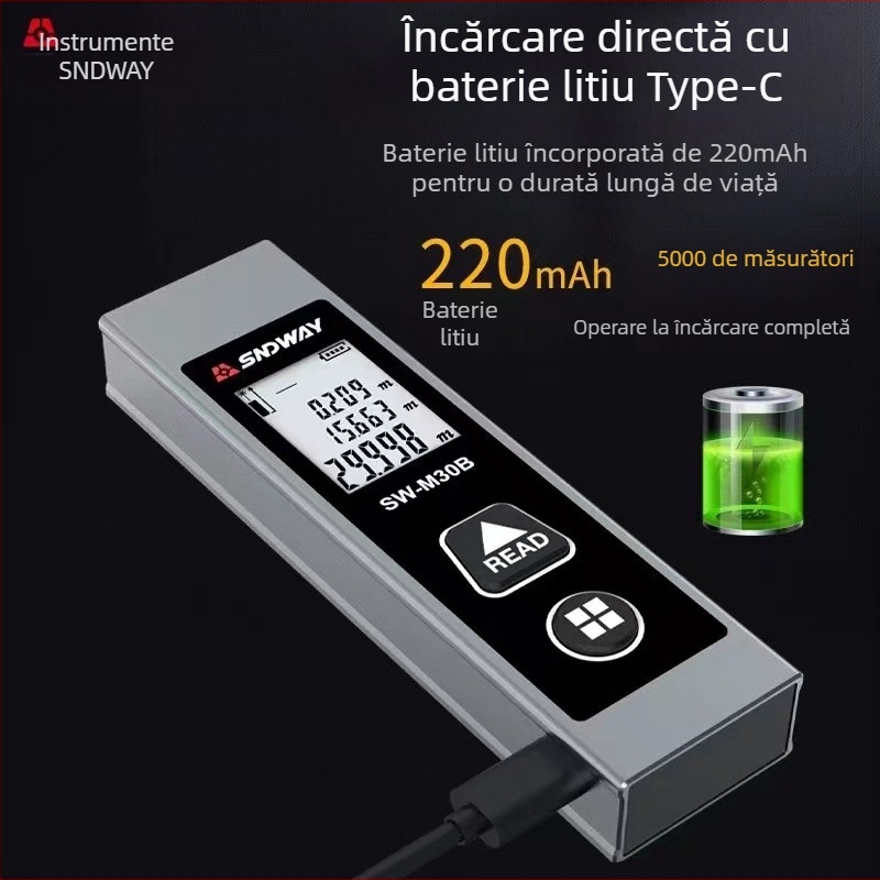 Distanțier cu laser SW-M30A de la SNDWAY/Deep Dawei, riglă laser infraroșu, rază 30 m, precizie ±5 mm + distanță/10.000