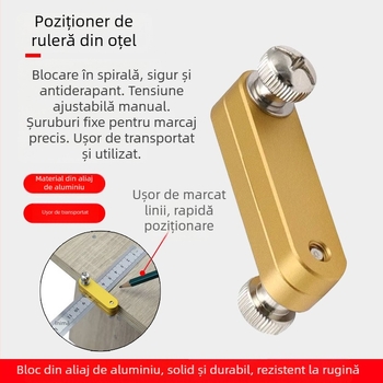 Riglă din oțel cu limitator reglabil și localizator pentru marcare în tâmplărie – modelul 5090