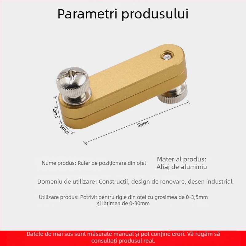 Riglă din oțel cu limitator reglabil și localizator pentru marcare în tâmplărie – modelul 5090