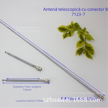 Antena tijă 25–1300 MHz, 7 secțiuni telescopice, conector BNC, cap Q9
