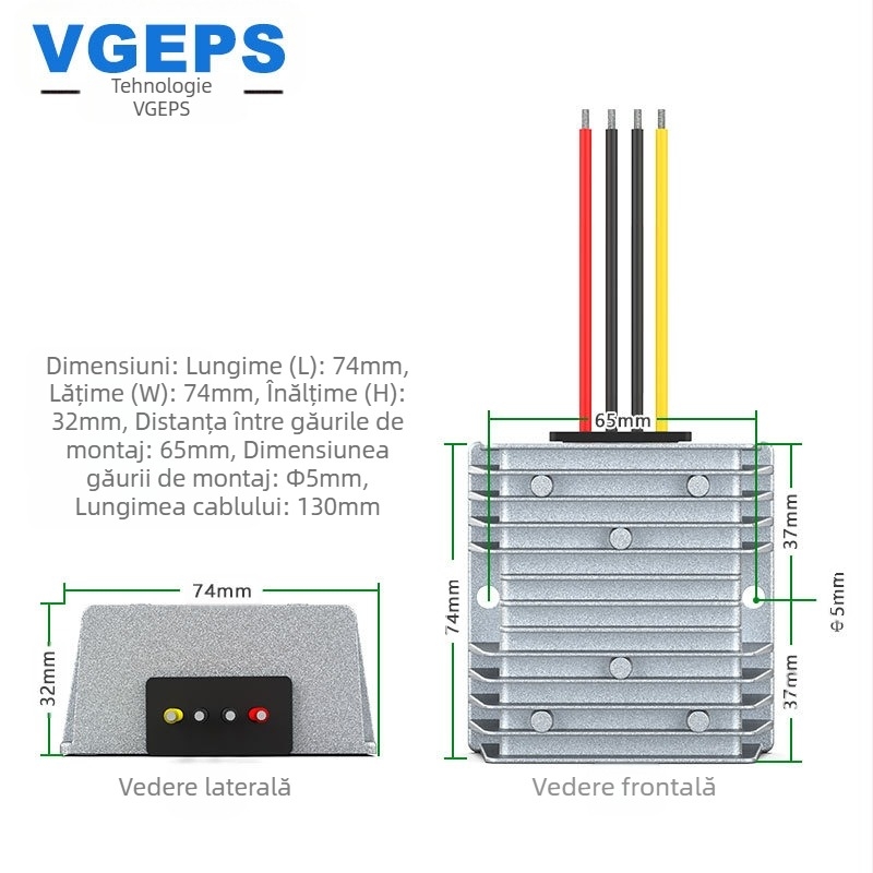 Modul DC-DC boost converter, intrare 12V, ieșiri 13.8/15/19/24/28V, 0–120W, -40°C la 80°C, CE RoHS, sursă de alimentare reglabilă pentru autovehicule