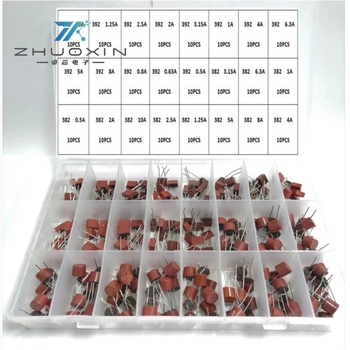 Țevi de siguranță, 240 buc., 250V, siguranțe cu acțiune lentă, 0,5A–10A, 24 tipuri, câte 10 buc.