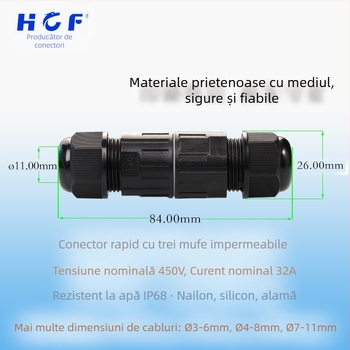 Conector IP68 impermeabil cu trei conductori, certificat TUV, model B701