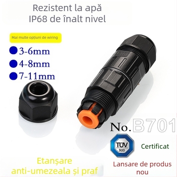 Conector IP68 impermeabil cu trei conductori, certificat TUV, model B701