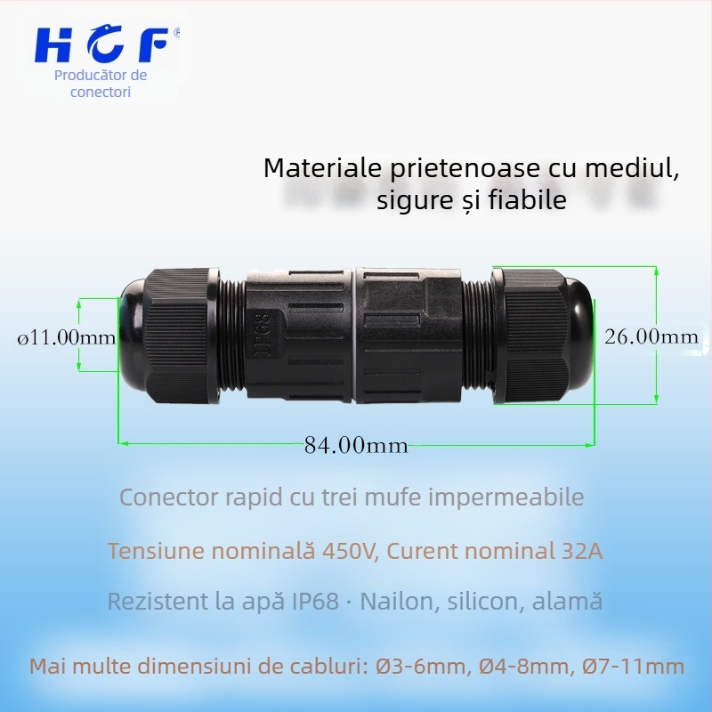 Conector IP68 impermeabil cu trei conductori, certificat TUV, model B701