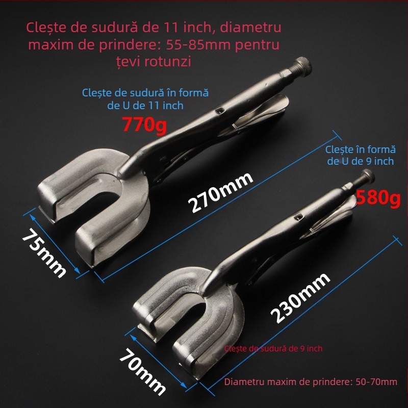 Clește de sudură în formă de U, fălci din oțel 45#, greutate 0,8 kg, seria cleștilor de sudură, deschidere maximă 85 mm