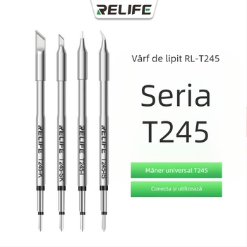 RELIFE RL-T245 Seria de Vârfuri pentru Fier de Lipit, cu Mâner Integrat: vârf ascuțit, vârf curbat, vârf K și vârf SK, compatibile cu RL-T245-I/IS/K/SK