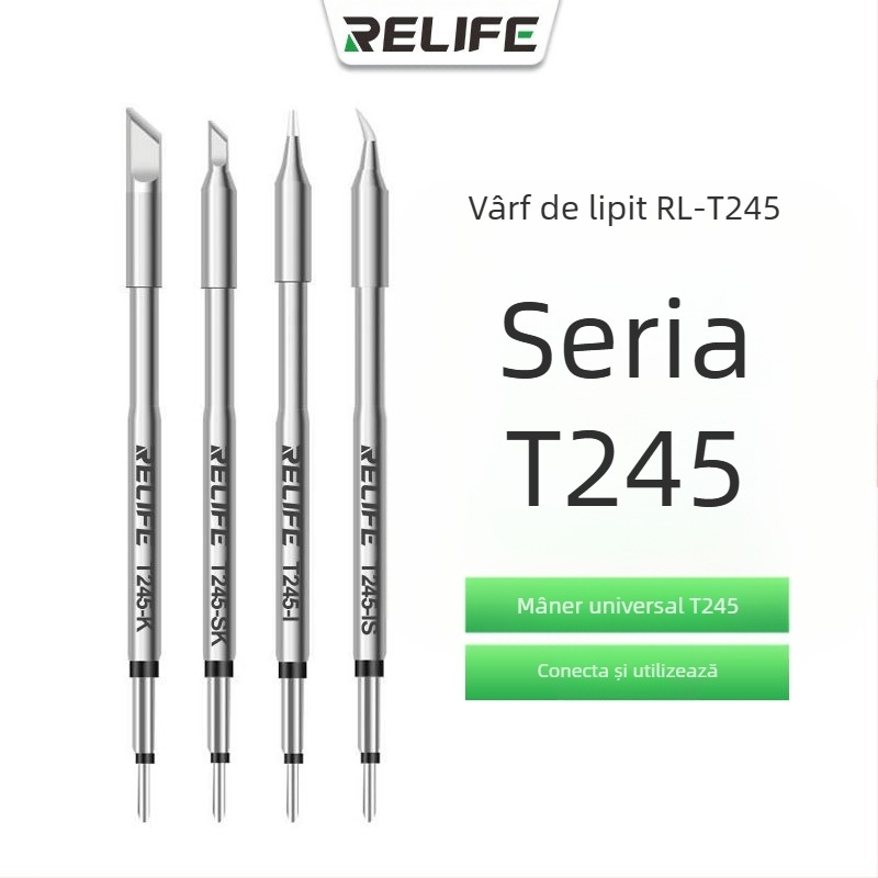 RELIFE RL-T245 Seria de Vârfuri pentru Fier de Lipit, cu Mâner Integrat: vârf ascuțit, vârf curbat, vârf K și vârf SK, compatibile cu RL-T245-I/IS/K/SK