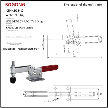 Clema manuală GH-201-C, dispozitiv de fixare pentru sudură, clemă orizontală, fier/galvanizat, potrivit pentru strung, standard 201c