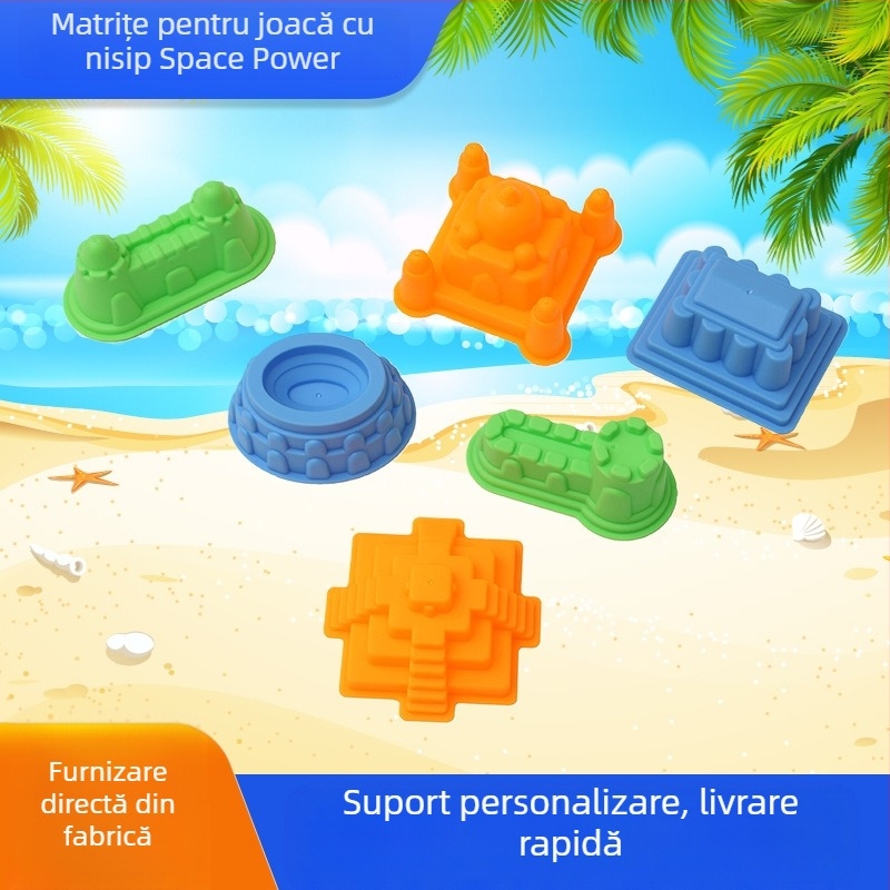 Chilesha Forme de nisip cu temă spațială, set de 6 piese cu castel, jucării educaționale pentru copii 4–6 ani, din plastic