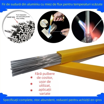 Fier de sudură din aluminiu cu flux în nucleu - aliaj aluminiu-siliciu; conținut de flux 20–30%; punctul de topire 400°C; intervalul de temperatură de lucru 100–450°C