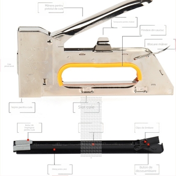 Pistol de cuie din seria 1008F, cuie de 8 mm, capacitate 100 cuie, pentru decorare publicitară și tâmplărie