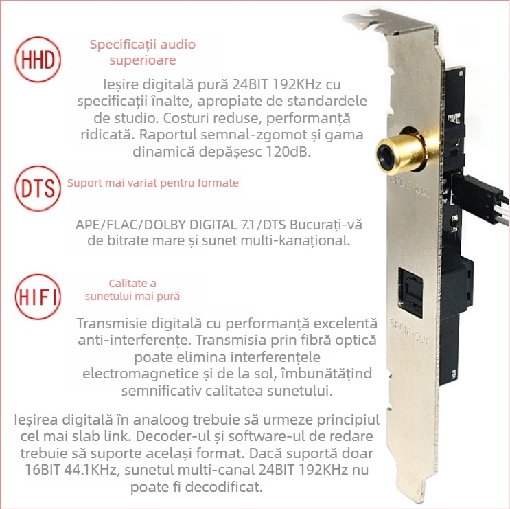 Carte fiică SPDIF optică pe fibră/coaxială pentru plăci de bază, cu interfață placată cu aur și suport DTS/AC3/LPCM (Brand: Dovis; Model: 111; Tip: Other IC)