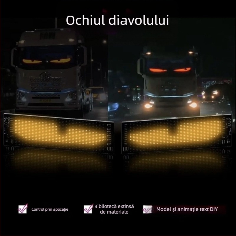 Display LED pentru mașină - ecran flexibil pentru reclamă, montaj USB cu Bluetooth, model Devil's Eye, PU+FPCB, 10W, 5V, 2A